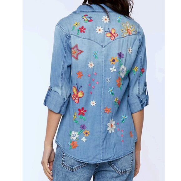 Billy T Sketchbook Embroidered Button-Up Denim Shirt Size Large - Picture 4 of 16